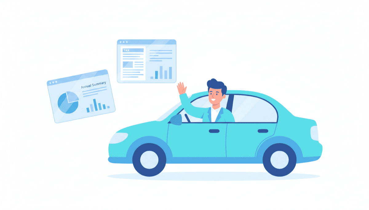 Illustration of a Lyft driver getting their 1099 tax form