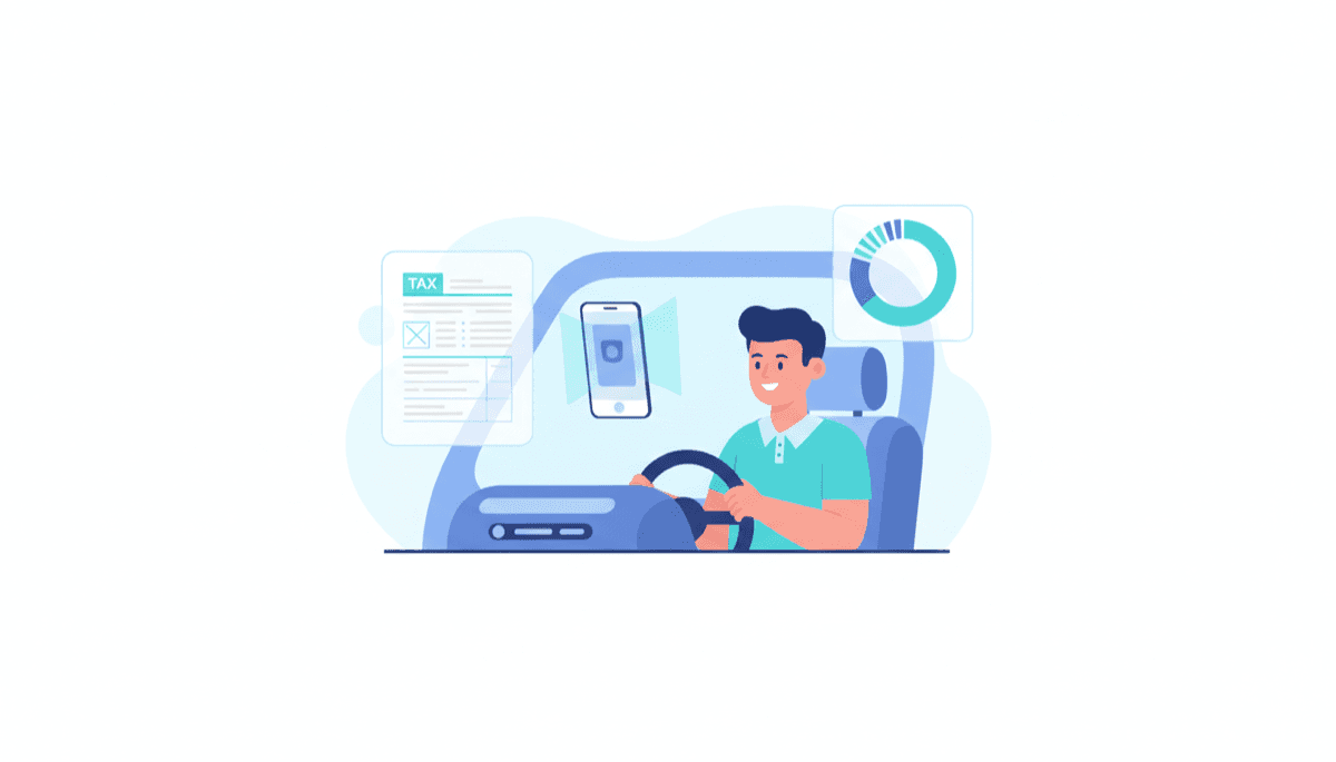 Illustration of a Uber driver getting their 1099 tax form