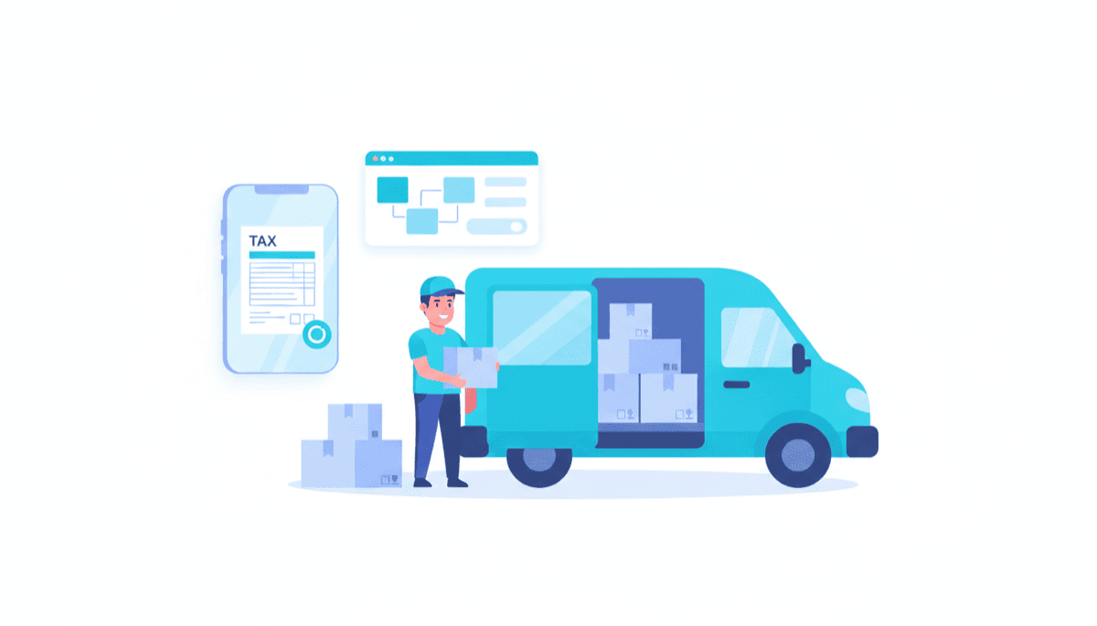 Illustration of a Amazon Flex delivery partner getting their 1099 tax form
