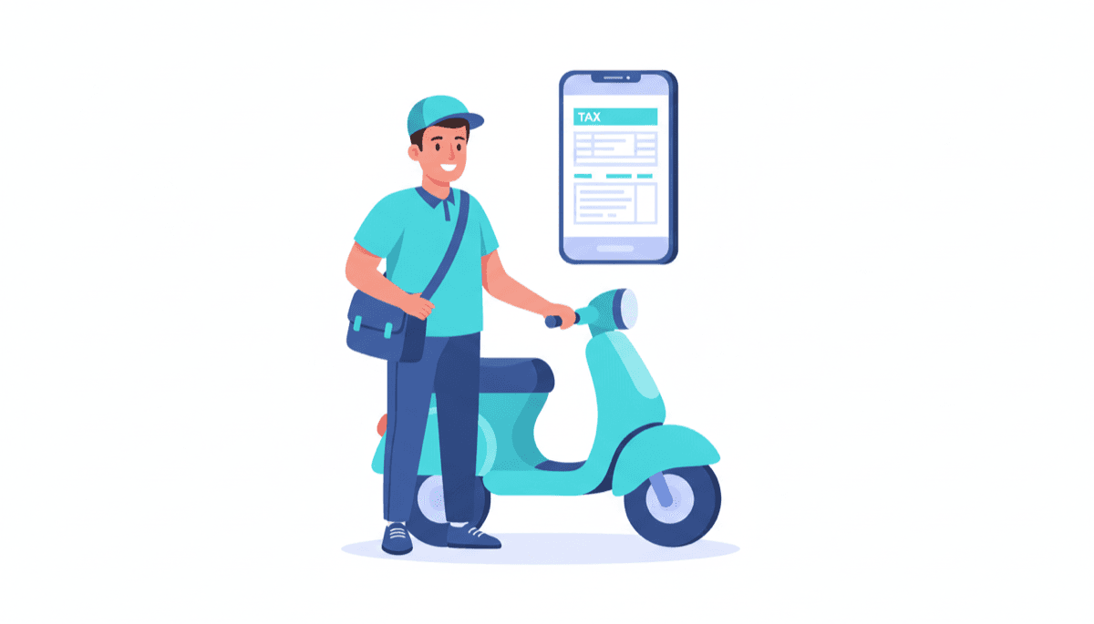 Illustration of a Grubhub driver getting their 1099 tax form