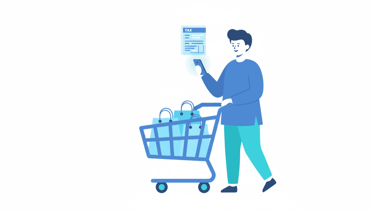 Illustration of a Instacart shopper getting their 1099 tax form